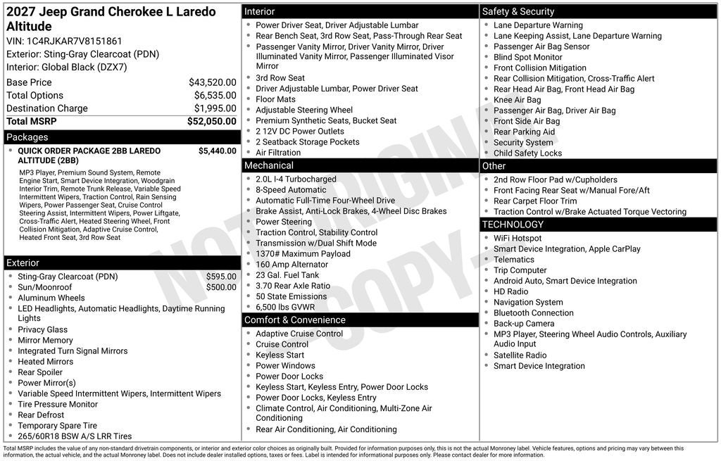 2027 Jeep Grand Cherokee L Laredo Altitude