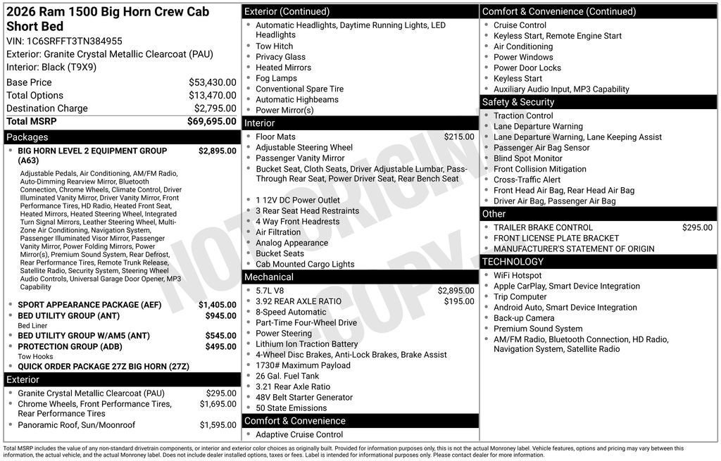 2026 RAM Ram 1500 Big Horn/Lone Star