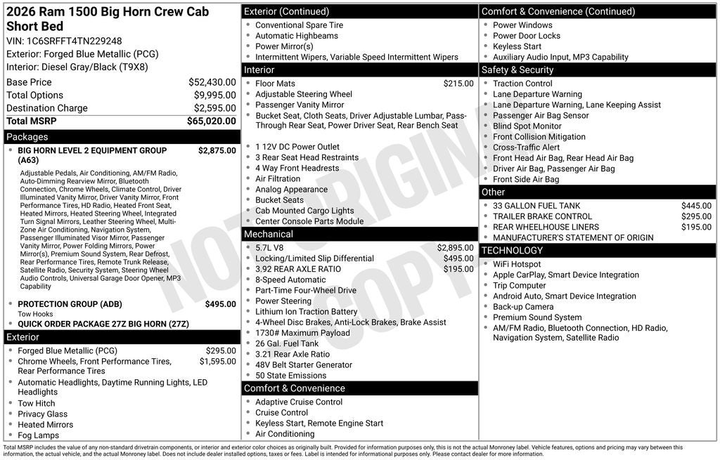 2026 RAM Ram 1500 Big Horn/Lone Star