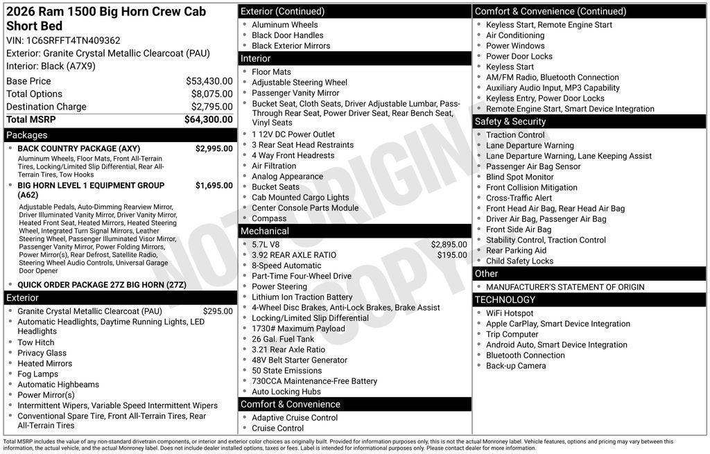 2026 RAM Ram 1500 Big Horn/Lone Star
