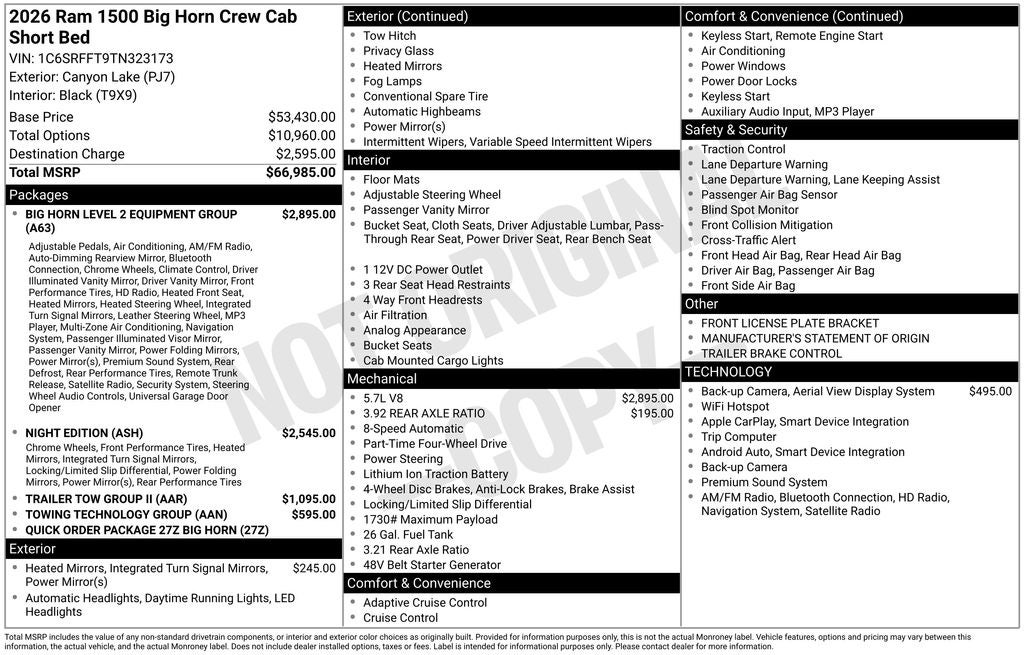 2026 RAM Ram 1500 Big Horn/Lone Star