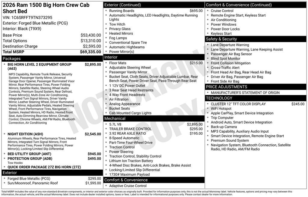 2026 RAM Ram 1500 Big Horn/Lone Star