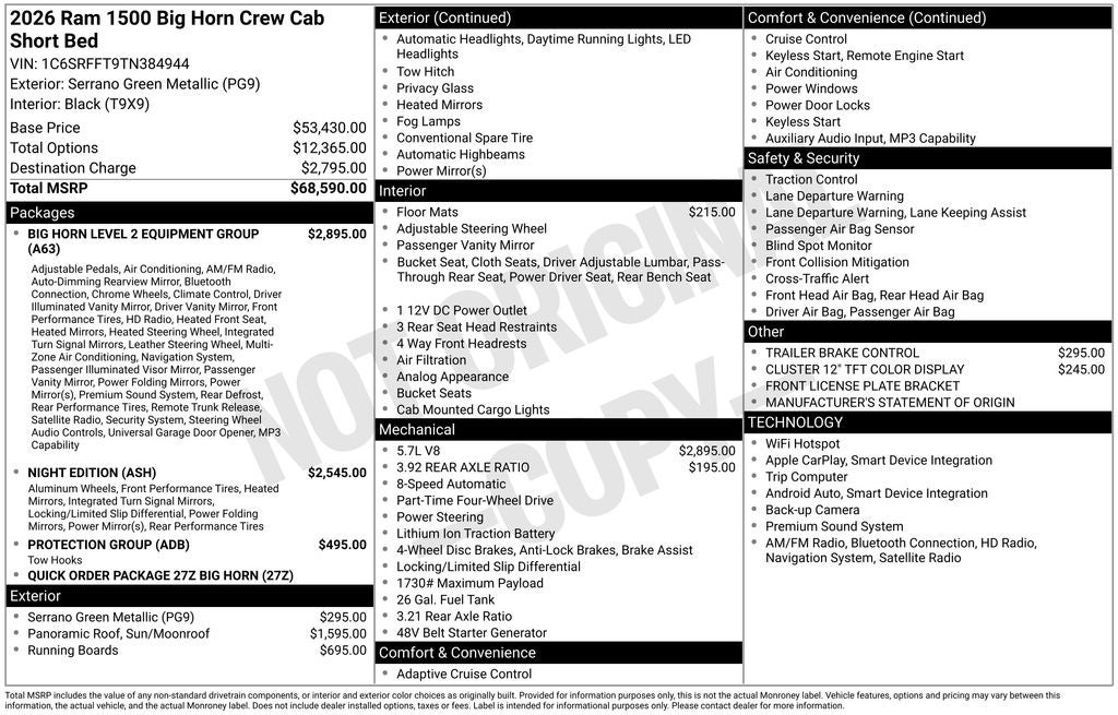 2026 RAM Ram 1500 Big Horn/Lone Star