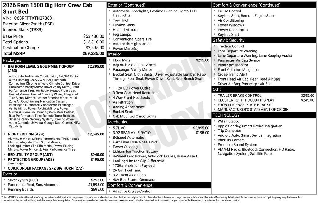 2026 RAM Ram 1500 Big Horn/Lone Star
