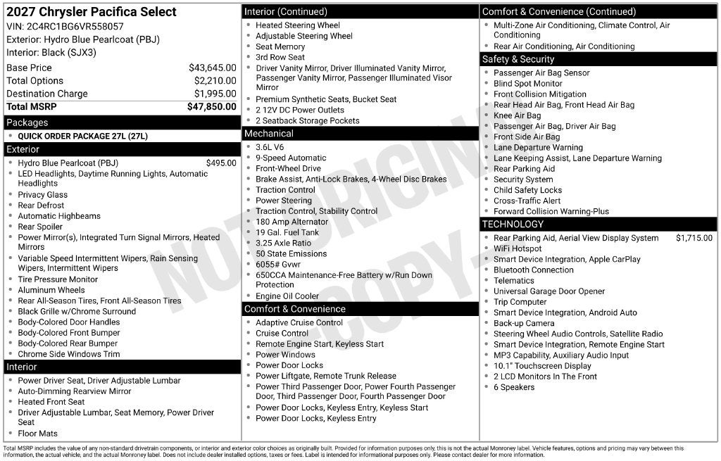 2027 Chrysler Pacifica Select