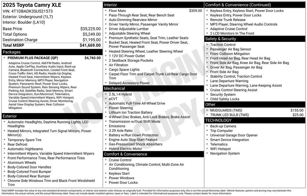 2025 Toyota Camry XLE Premium Plus Package