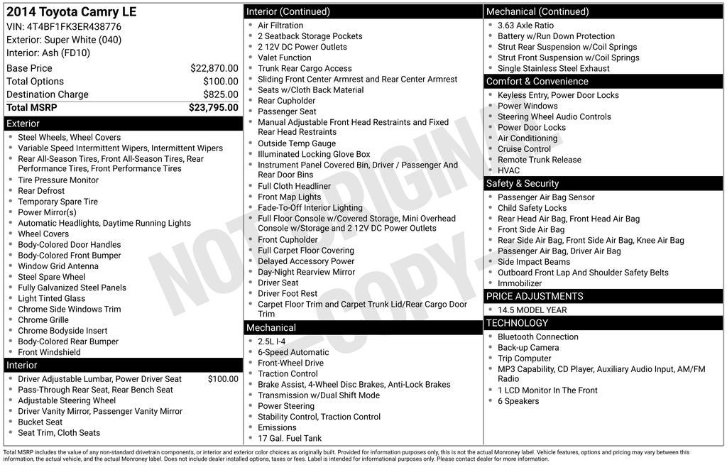 2014 Toyota Camry LE 2014.5