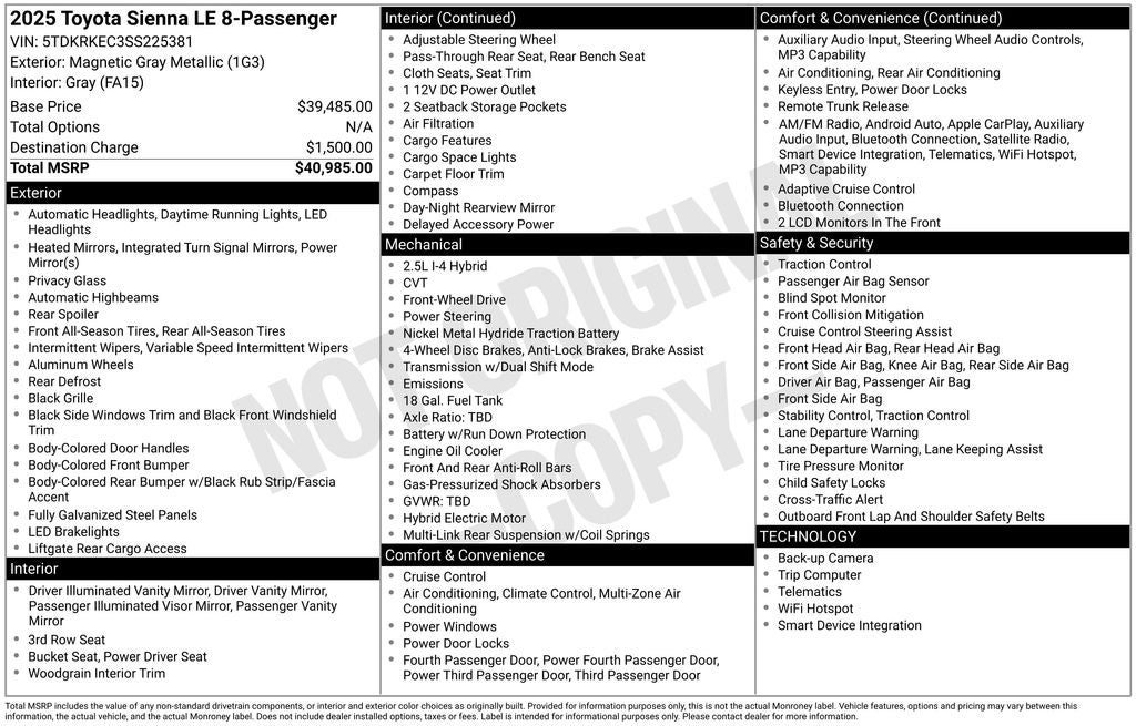 2025 Toyota SIENNA LE LE 8 Passenger