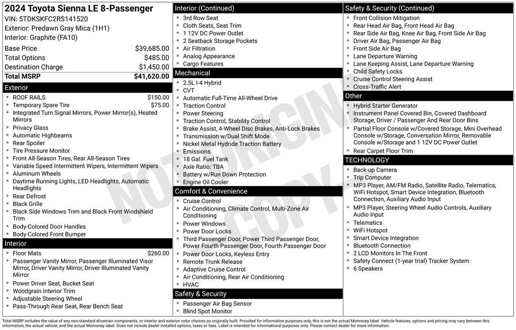 2024 Toyota Sienna LE AWD 8 Passanger