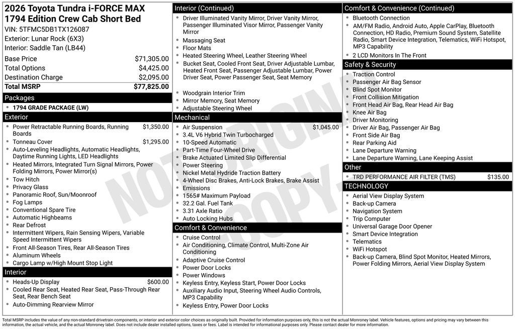 2026 Toyota TUNDRA HV 4X4 1794 Edition
