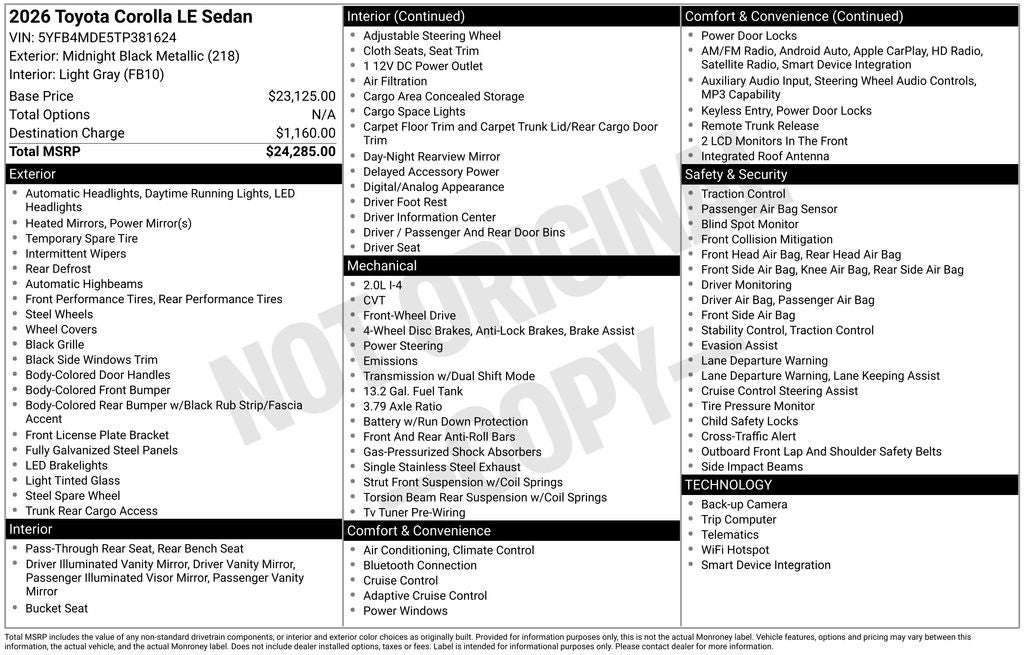 2026 Toyota Corolla LE