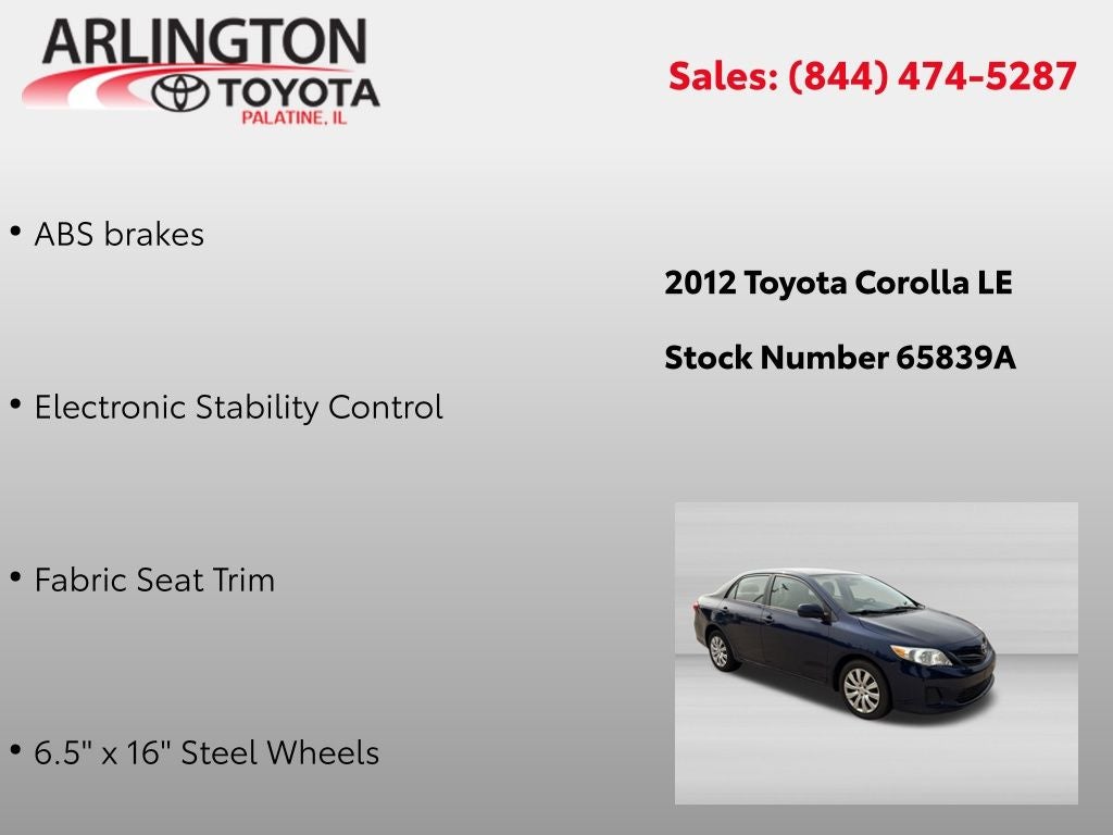 Used 2012 Toyota Corolla LE with VIN 5YFBU4EE9CP069305 for sale in Plainfield, IN