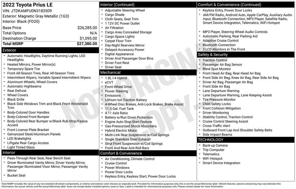 2022 Toyota Prius LE