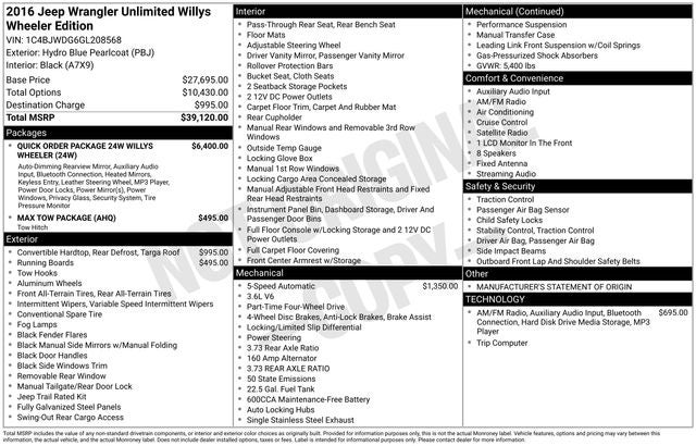 2016 Jeep Wrangler Unlimited Willys