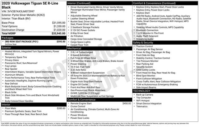2020 Volkswagen Tiguan 2.0T SE R-Line Black 4Motion