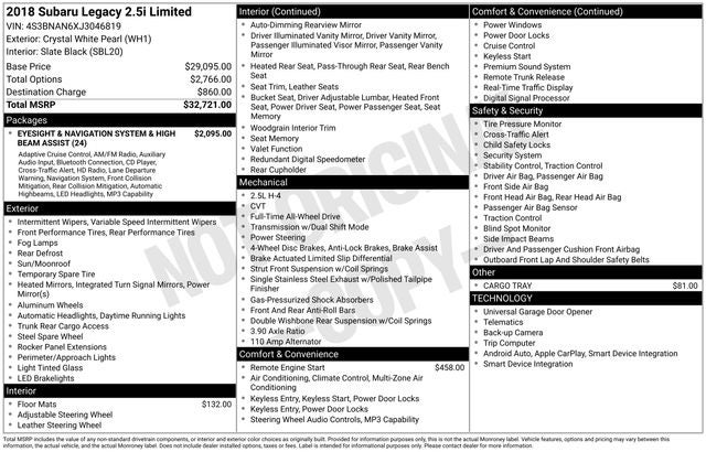 2018 Subaru Legacy 2.5i Limited